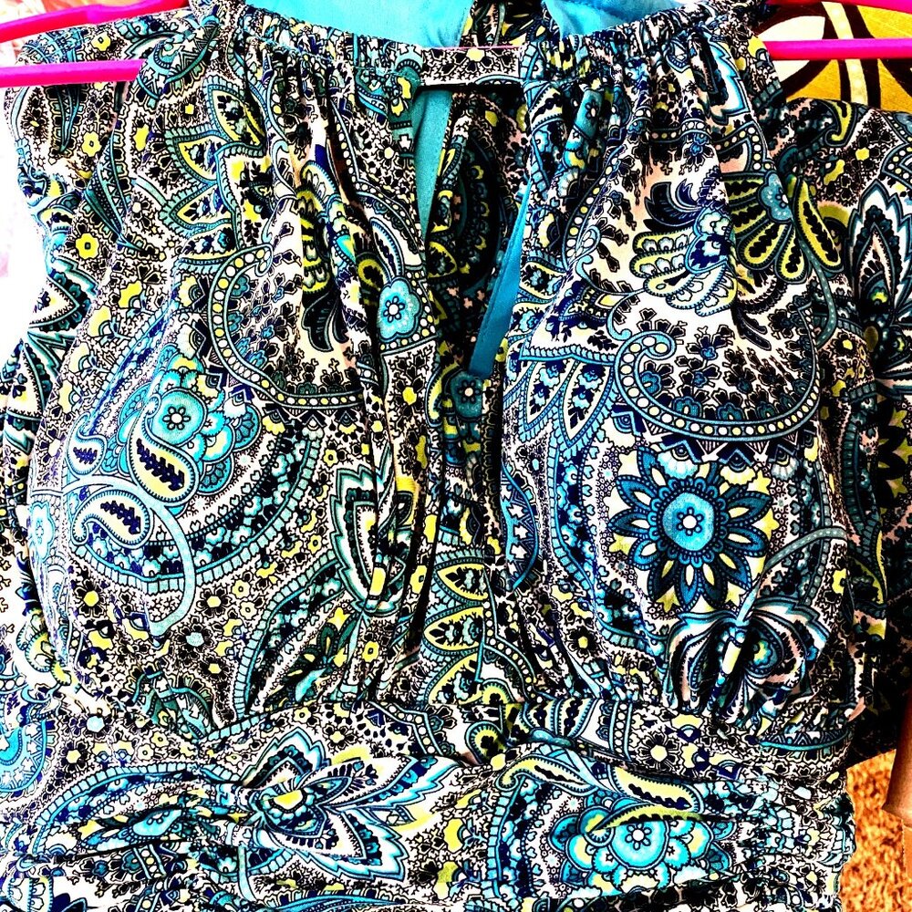 R&K Vintage 90s Blue Paisley Print Sleeveless Keyhole Cut Out Midi Dress Size 14 - Picture 6 of 11